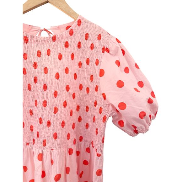 Petal & Pup Pink Tiered Polka Dot Midi Dress Smocking Feminine Flattering US 8 - Picture 5 of 8